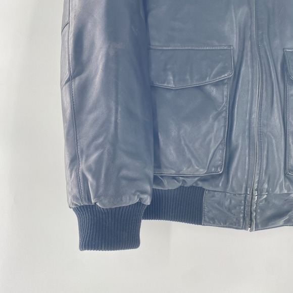 Eddie Bauer Lamb Leather Goose Down Fill Puffer Lined Bomber Jacket Black Sz L - Picture 5 of 13